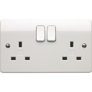 2 gang socket 13A switched-White-MK